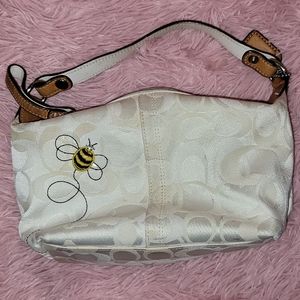 Coach Signature Optic White Monogram Bumble Bee Hobo Mini